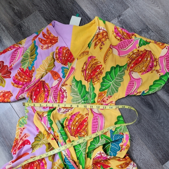 Farm Rio Anthropologie Beaks and Bananas lilac maxi wrap dress size S - Picture 13 of 14